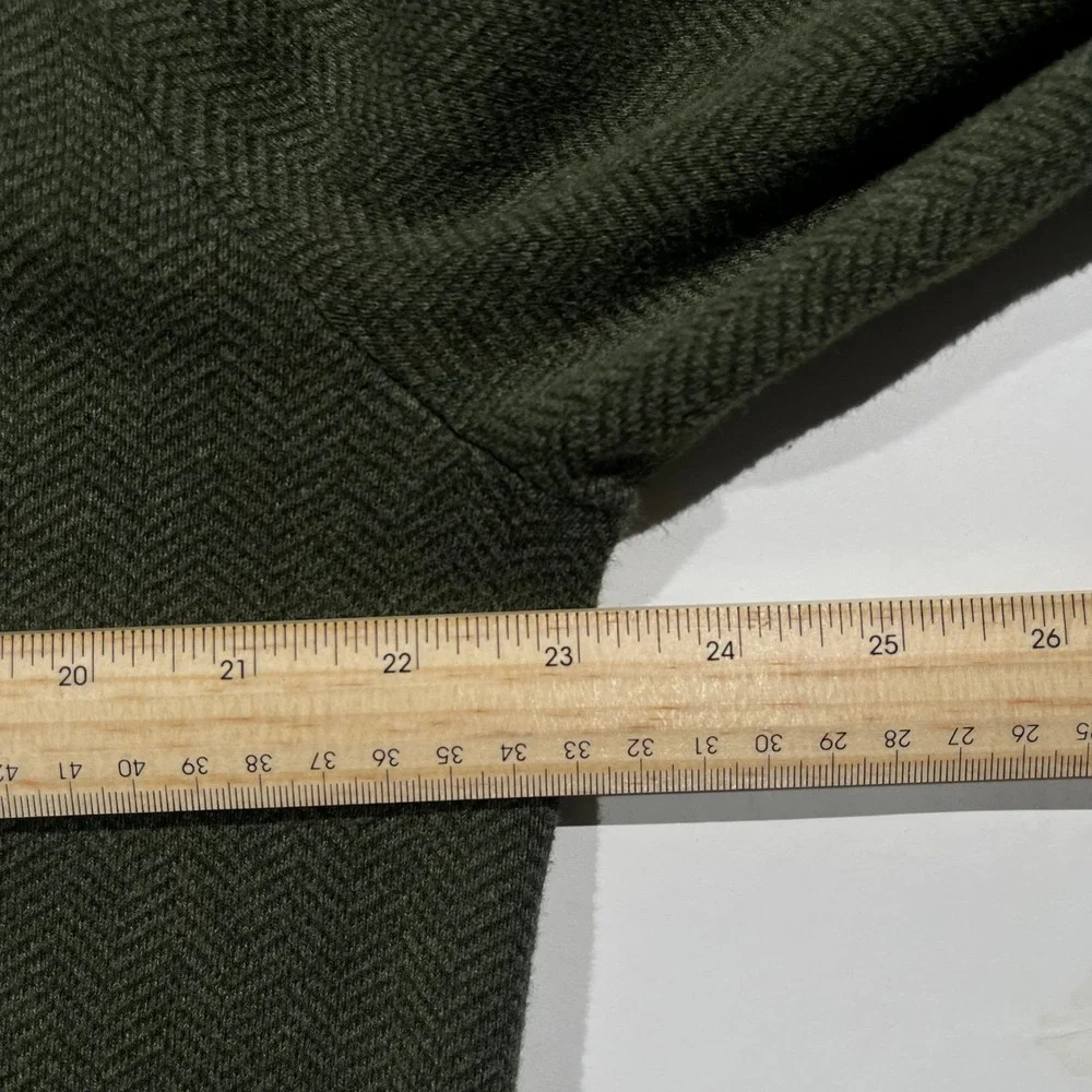 J.Crew Mens Large Green Herringbone 100% Cotton Quarter Zip Pullover Sweater